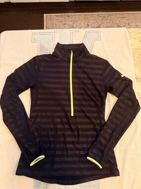 Nike Pro Dri-FIT Black Striped 1/2 Zip Running Top Neon Women’s M